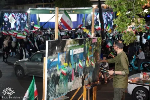 حسن روح الامین در میدان تجریش تابلوی جدیدش را زنده خلق کرد بعلاوه عکس
